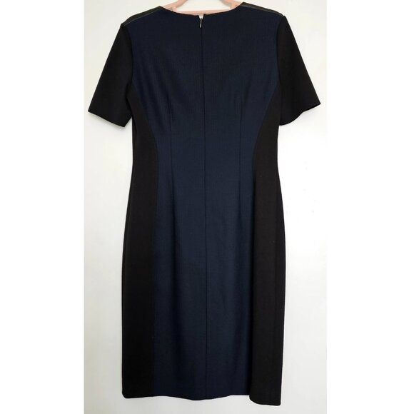 Elie Tahari Colorblock Sheath Fitted Dress with Leather Detail US 6 Navy & Black - Picture 2 of 10